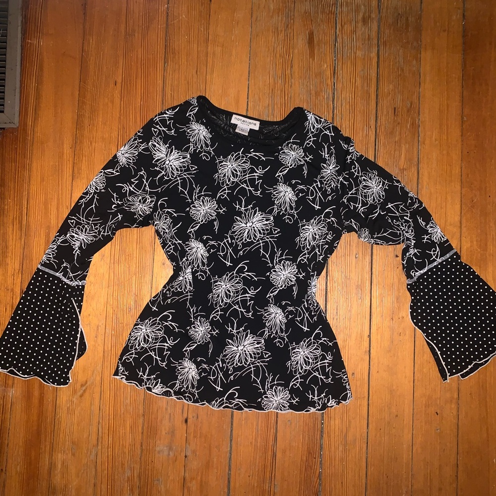 Notations Black and White Floral Blouse